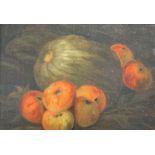 unbekannter Maler des 19. Jhd.: Stillleben mit Melone und Äpfeln