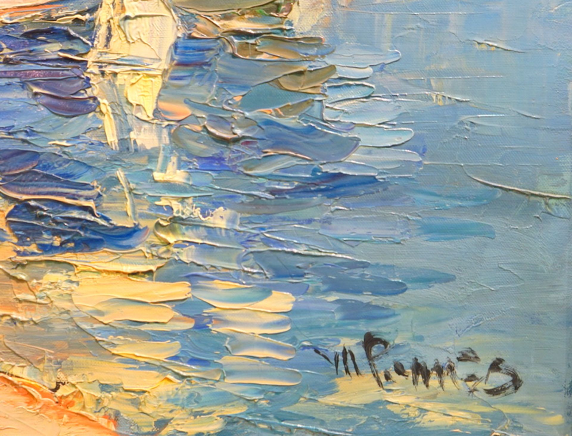 Gemälde "Abend in Mendone", Öl auf Leinwand, 2. H. 20. Jhd. - Image 2 of 5