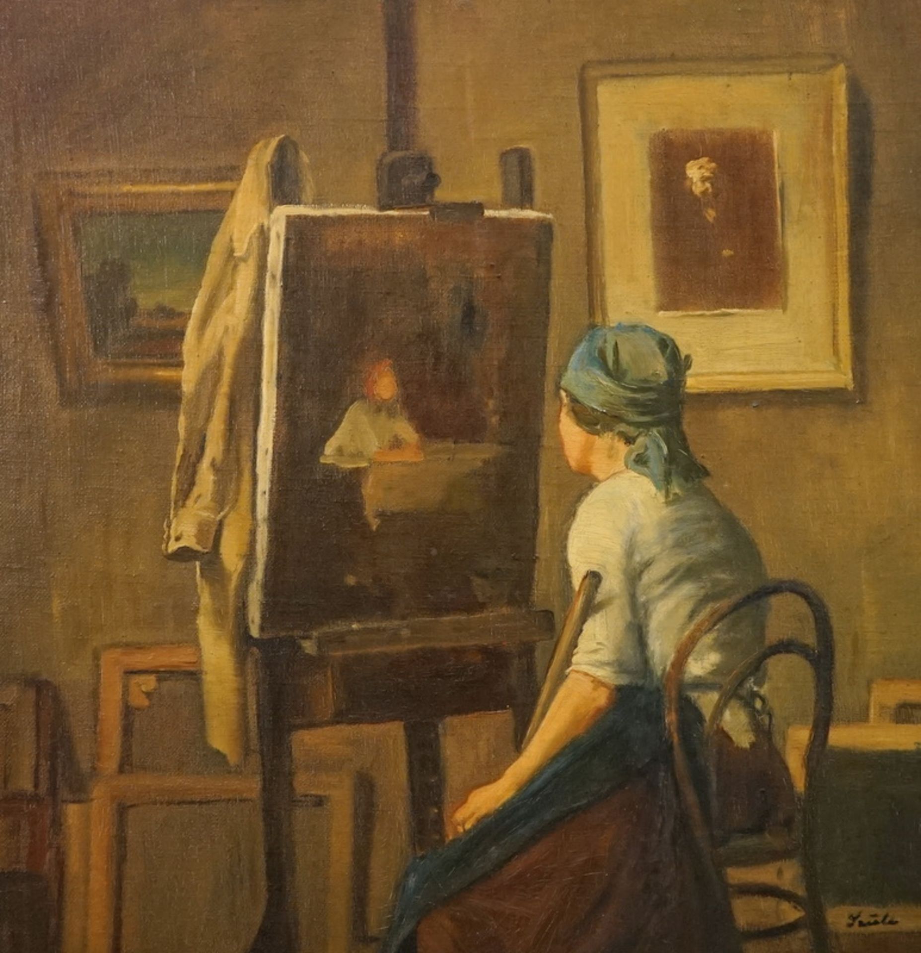 Szüle, Peter: Pause von der Arbeit, im Maleratelier, ca. um 1920 - Bild 3 aus 4