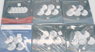 6x 20-Euro-Sammlermünzensets BRD 2015-2020, 925er Silber, 522 g