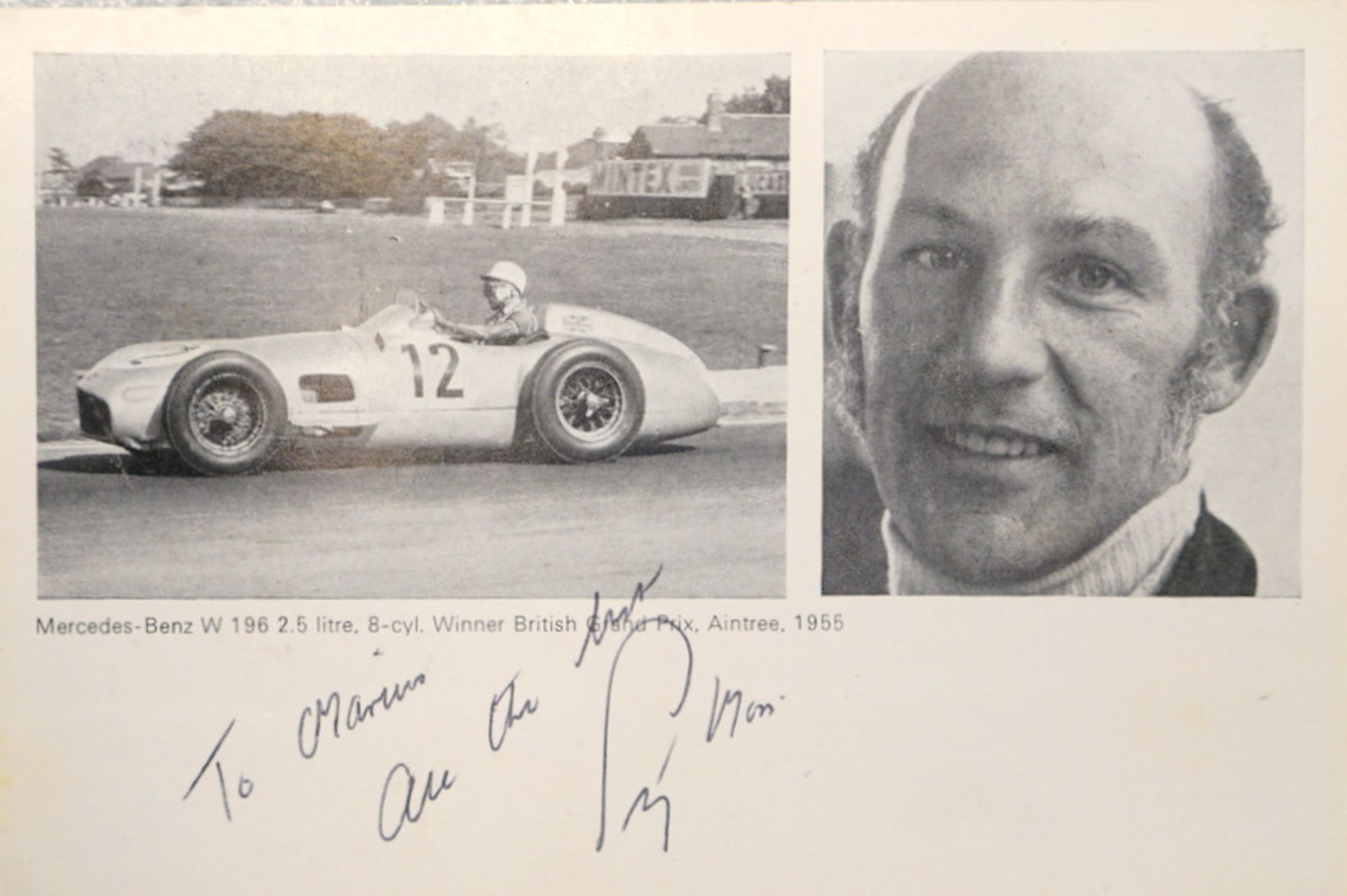Handsignierte Autogrammkarte der Formel 1 Legende Stirling Moss