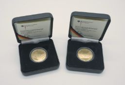 Zwei 100 Euro-Goldmünzen, 2008, je 15,55 g, 999,9 Gold