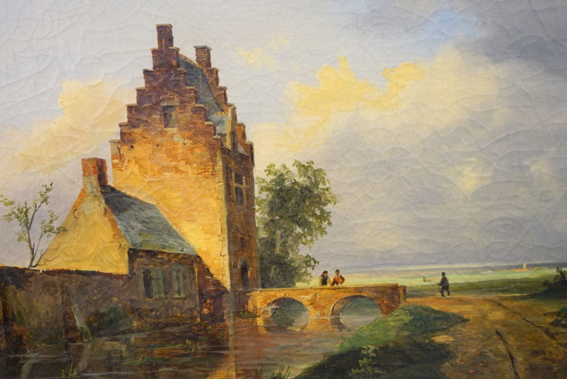 Burgtor in Flandern o. Niederlande, Öl auf Leinwand, 1855 - Bild 4 aus 4