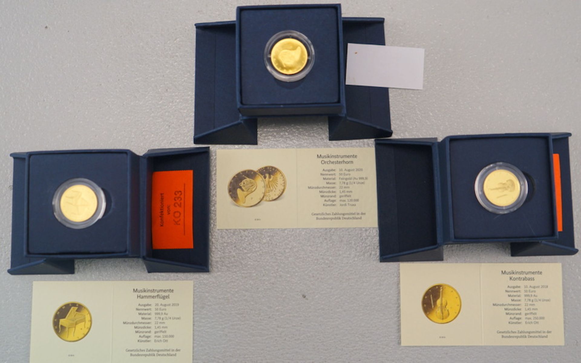 3x 50 Euro-Goldmünze "Musikinstrumente", 999,9, insges. 23,34 g - Image 2 of 2
