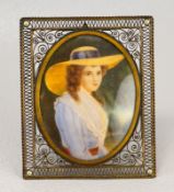 Dame mit Hut, Miniaturmalerei nach Richard Cosway, England um 1920