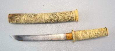 Wakizashi mit vollst. beschnitzer Beinscheide - Wasser-oni