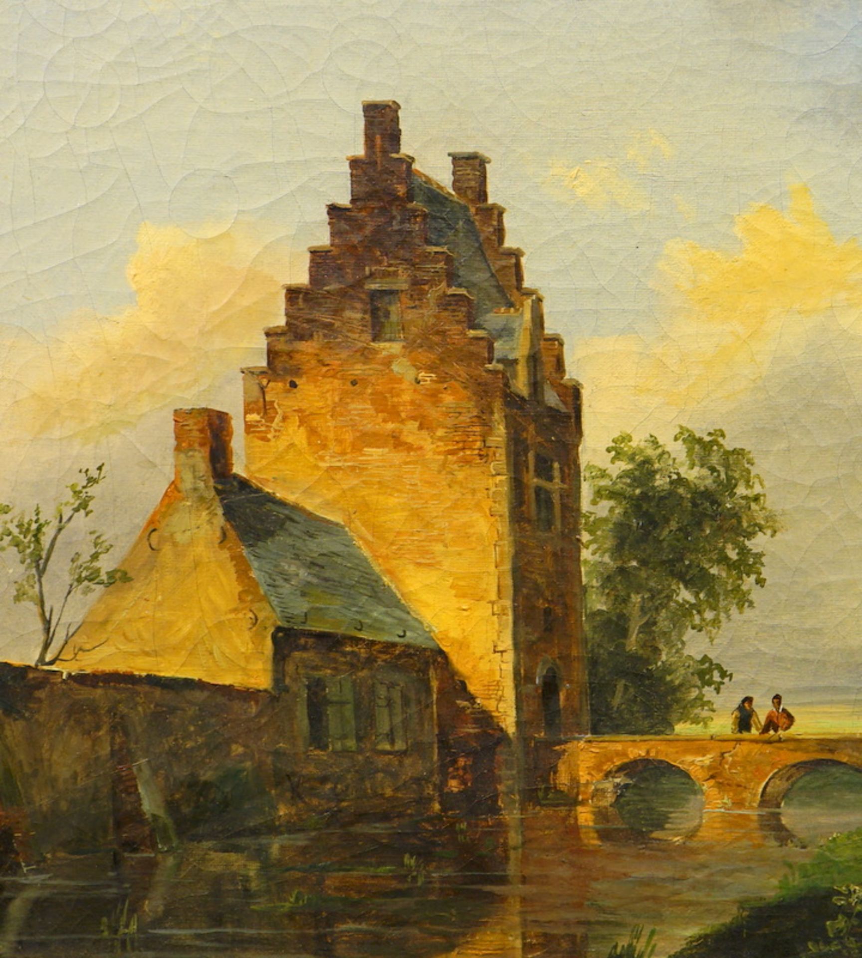 Burgtor in Flandern o. Niederlande, Öl auf Leinwand, 1855 - Bild 3 aus 4