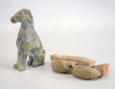 Zwei Tierschnitzereien nach archaischen Vorbilden, Nephrit