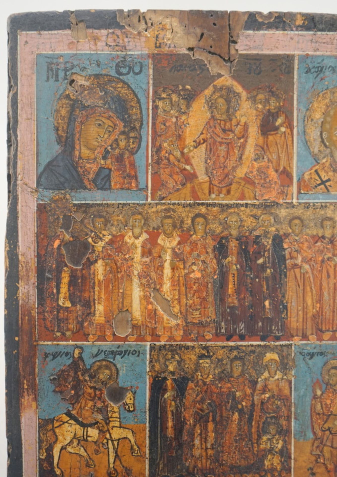 Griechische Ikone, 18. Jhd., Christus umgeben von Heiligen - Image 4 of 6