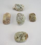 Sammlung von fünf Jadeit-Schnitzereien
