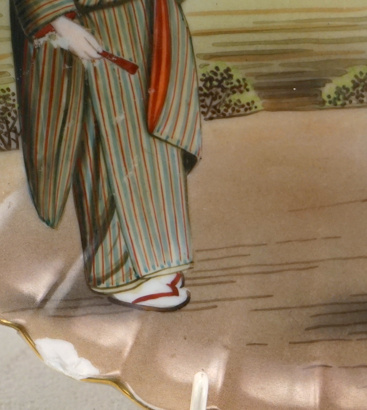 Pärchen Fächerplatten mit Geisha Darstellungen Japan 1 Drittel 20Jh. - Bild 4 aus 5