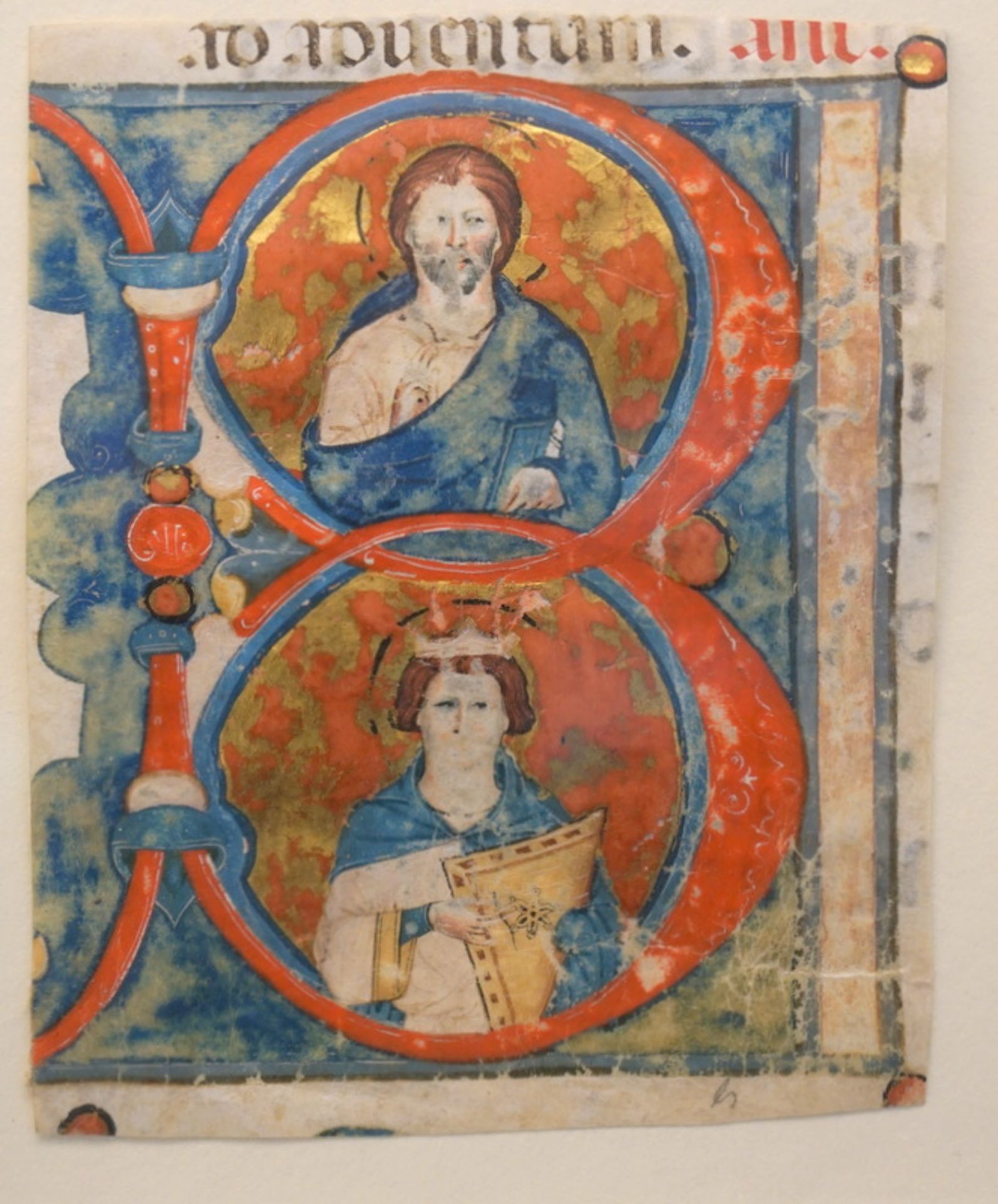 Pergament mit Majuskel B: Christus und König David - 14. Jh