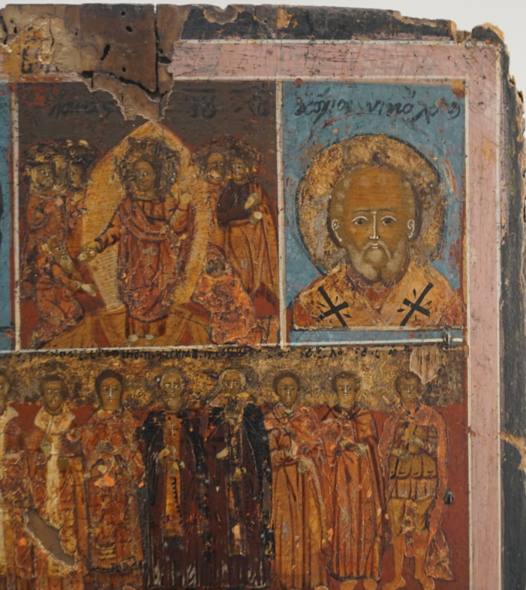 Griechische Ikone, 18. Jhd., Christus umgeben von Heiligen - Image 3 of 6