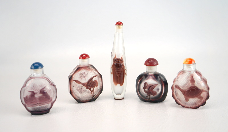 Fünf Snuff Bottles, Peking Glas