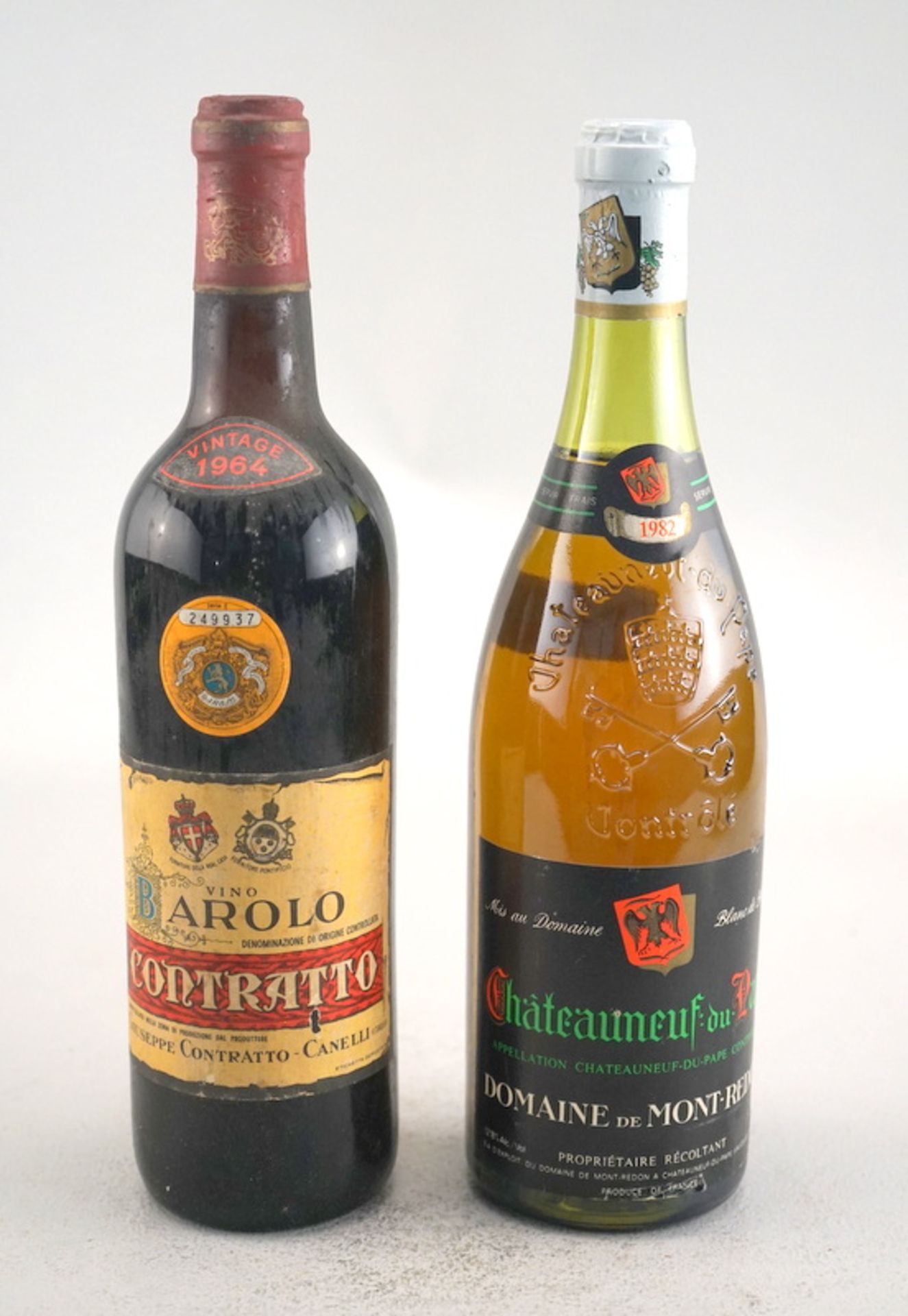 2 Weine, Châteauneuf du Pape 1982, Vino Barolo Contratto 1964