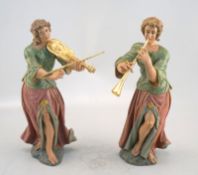 Zwei Musizierende, Holz geschnitzt, 19. Jhd.