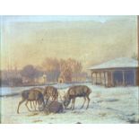 van der Brugghen, Guillaume Ann: Dammwildgehege vor winterlichem Wasserschloss dat. 1861