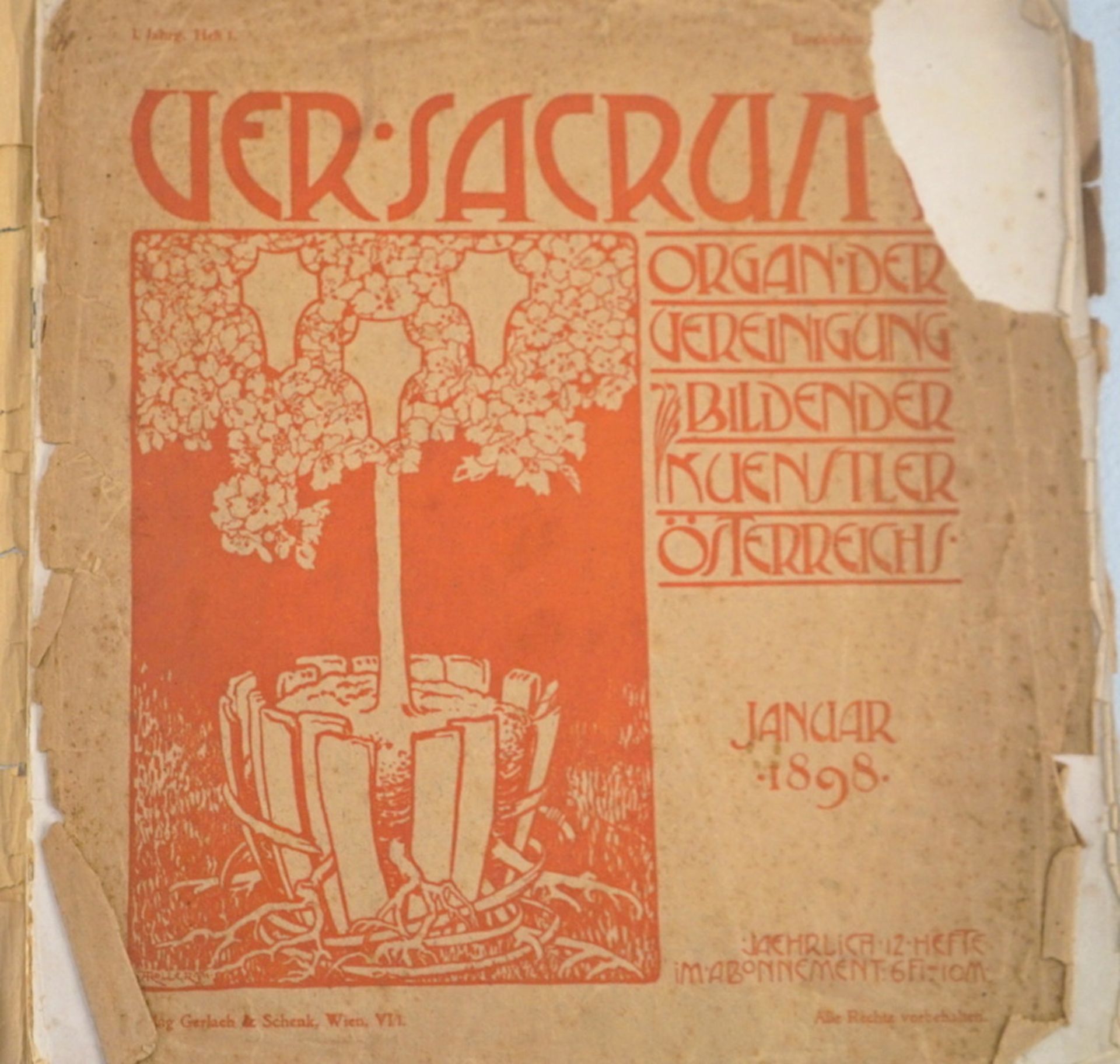 Ver Sacrum 1898- 1 Jahrg.1. Heft orig. Litho v. Kolo Moser