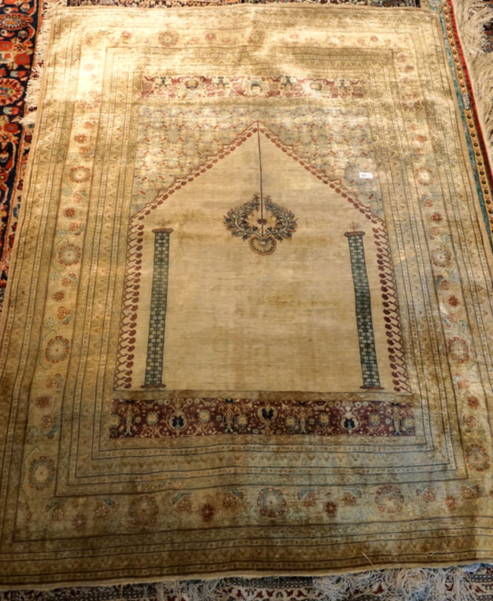 Türkischer antiker Gebetsteppich Gijordes Seide auf Seide