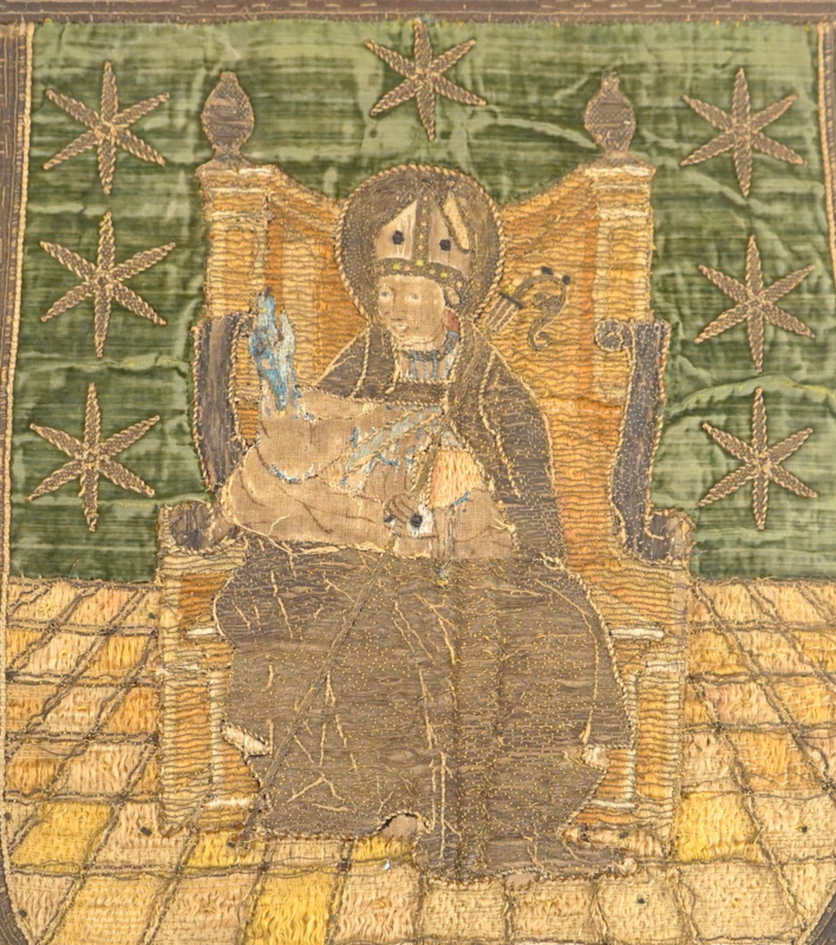 Stück einer Kasel - Silberfädenstickerei mit Sitzendem Bischoff - Bild 2 aus 3