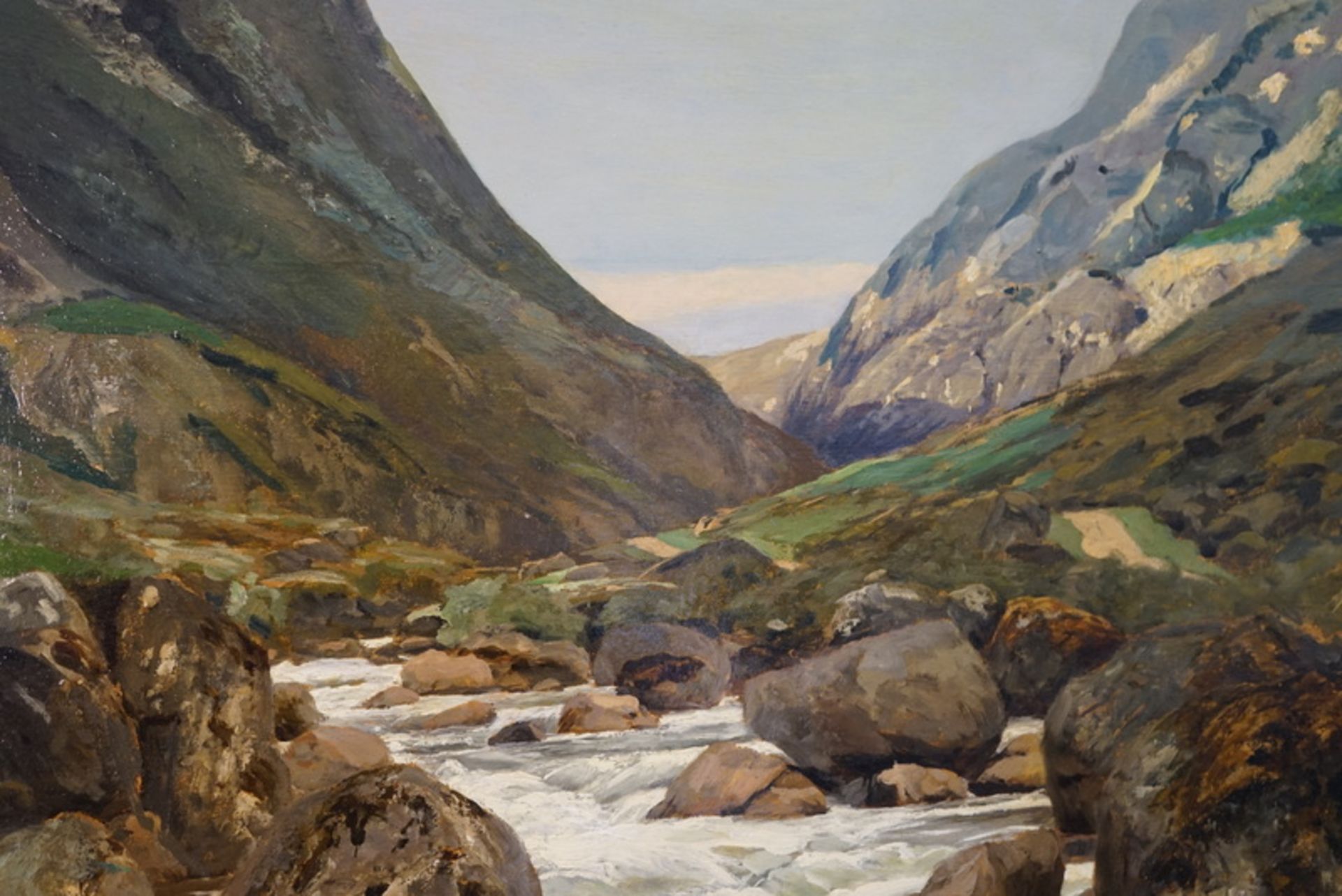 Grebe, Fritz: Norwegische Landschaft mit Bergfluss -Dat. 1892 - Image 5 of 5