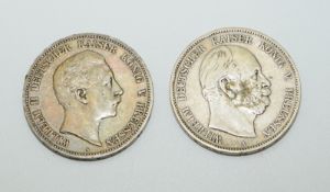 2 x 5 Mark Deutsches Reich Wilhelm 1 und 2.