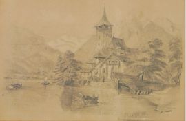 Hodgkinson, L. (unentschlüsselt): "Spiez Lake of Thun Canton Bern", dat. 1868