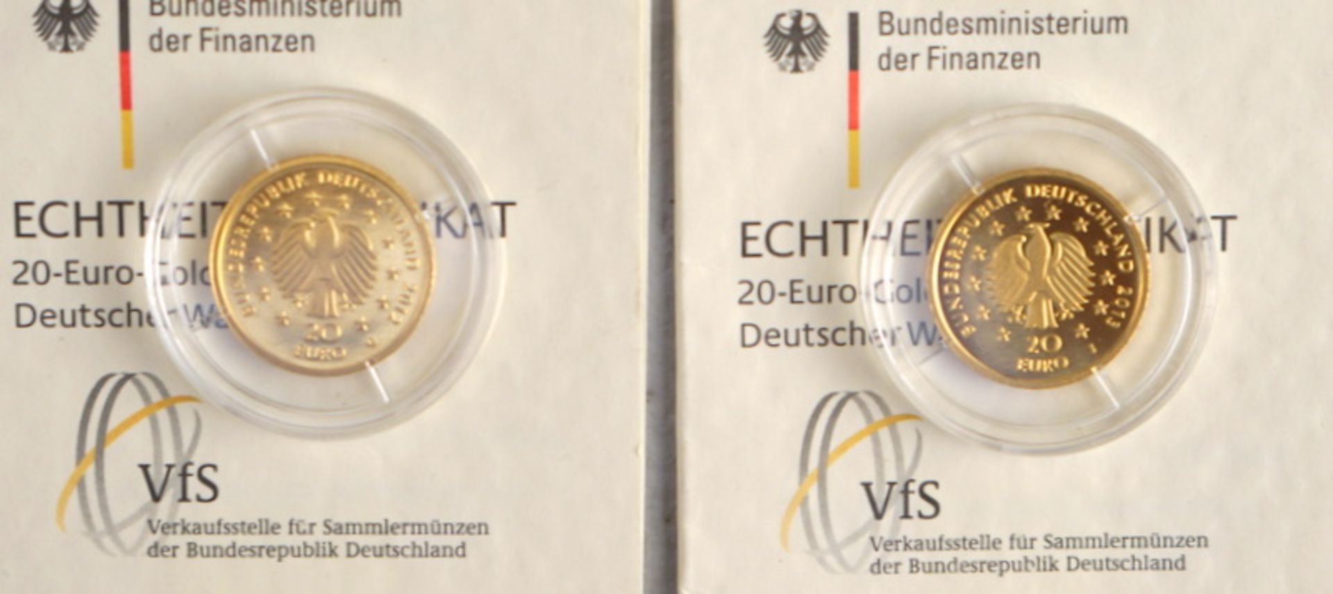 2 Goldmünzen Fichte, 2012, 999,9er, ges. 7,78 g - Image 2 of 2