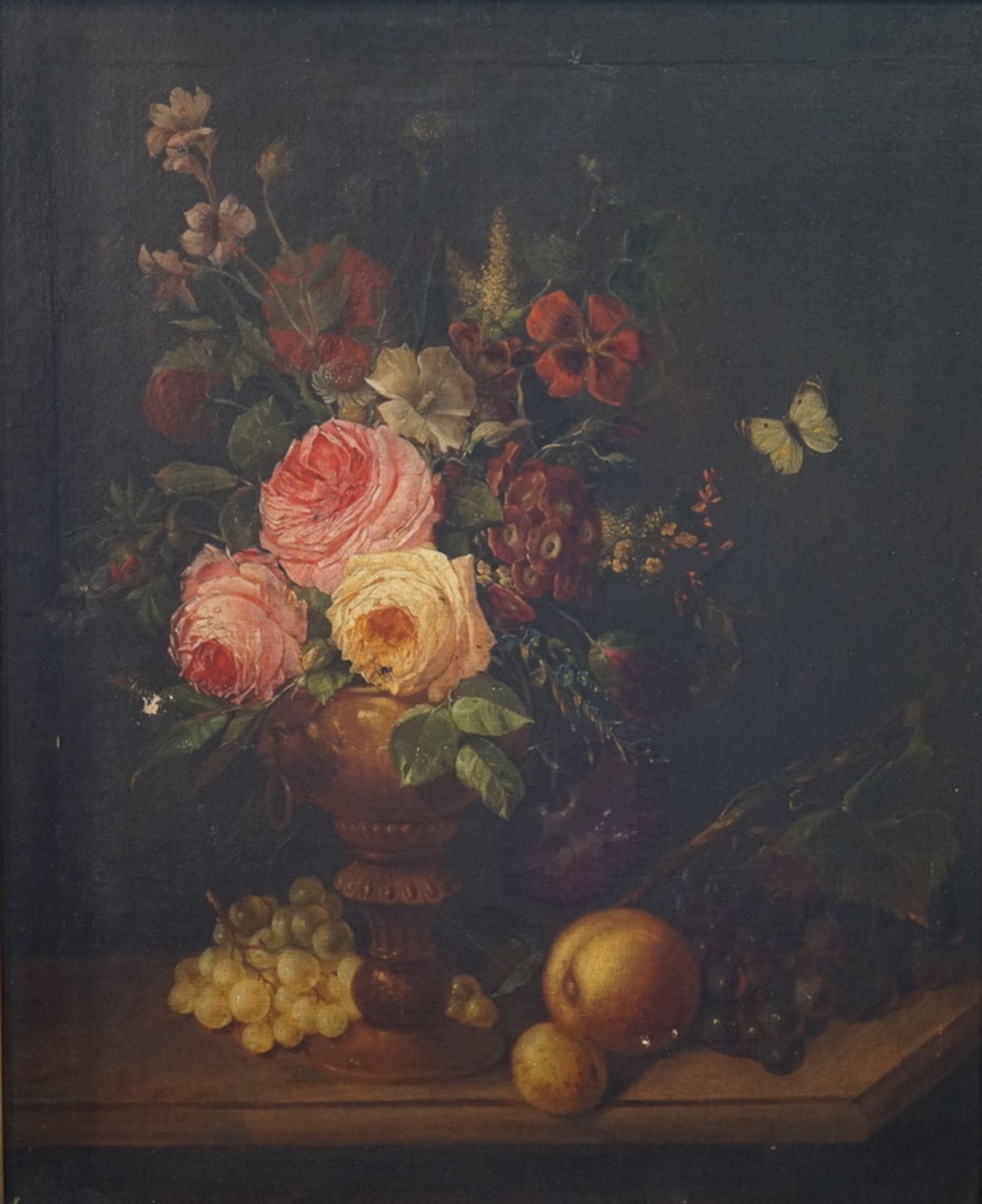 Uppink, Harmanus: Stilleben mit Rosen und Feldblumen Pfirsichen und Kohlweissling