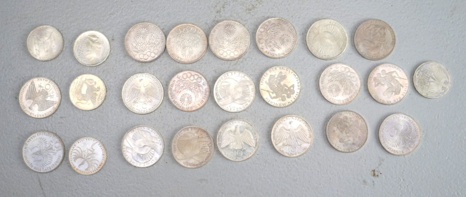 5 u. 10 DM-Gedenkmünzen, Olympische Spiele 1972, 625er Silber