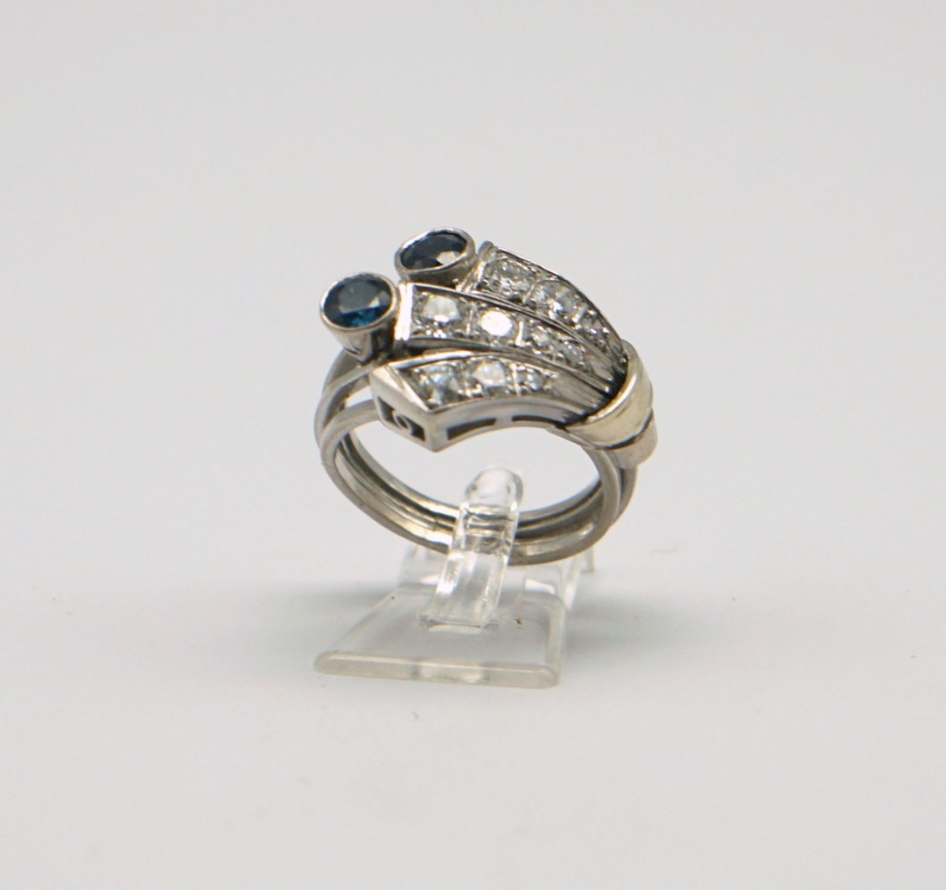 Eigenwilliger Saphir-Diamant-Ring, 585 WG, ca. 0,9ct Diamanten - Image 5 of 8