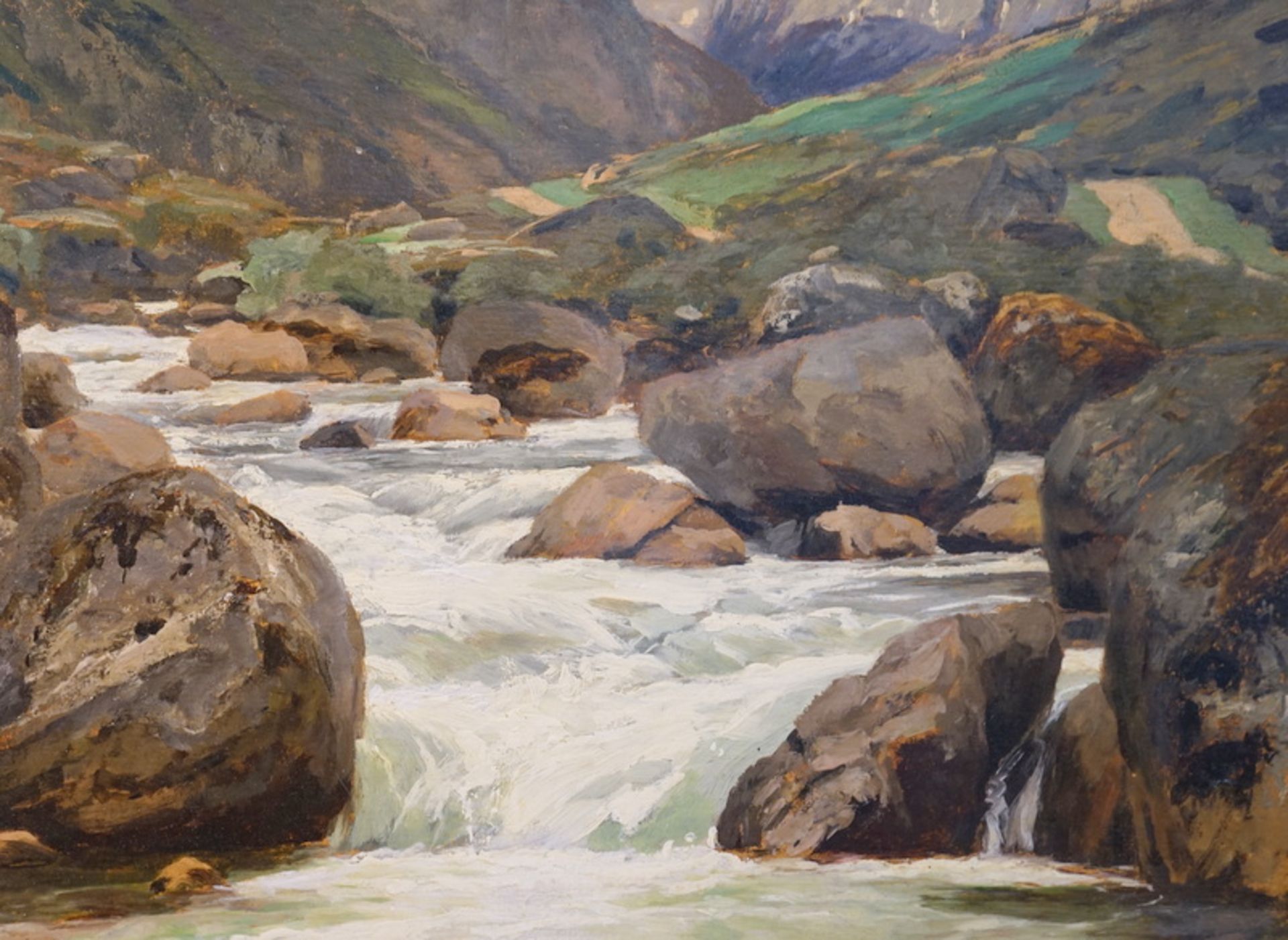 Grebe, Fritz: Norwegische Landschaft mit Bergfluss -Dat. 1892 - Image 4 of 5
