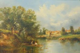 Barland, Adams: englische Landschaft mit Dorf an einem Flußlauf,dat.1875