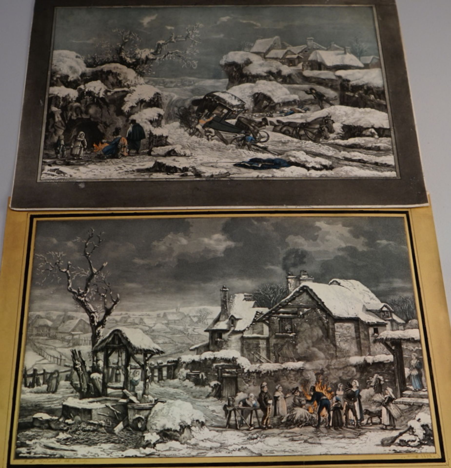 Debucourt, Philibert-Louis: 2 Frühe Altcolorierte Aqatintaradierungen "Winter" - Image 3 of 4