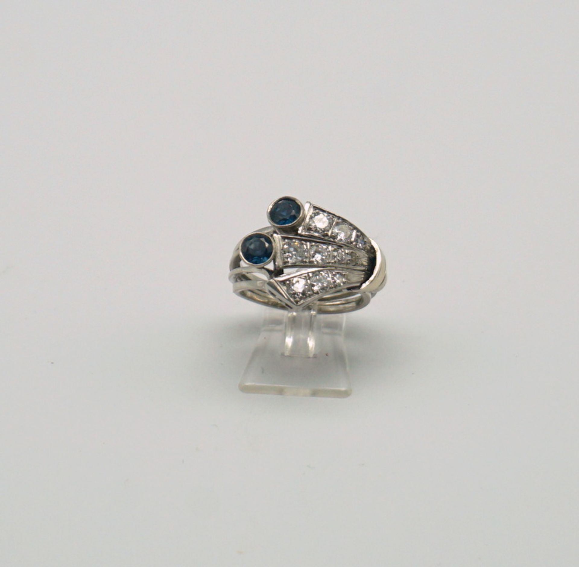 Eigenwilliger Saphir-Diamant-Ring, 585 WG, ca. 0,9ct Diamanten - Image 2 of 8
