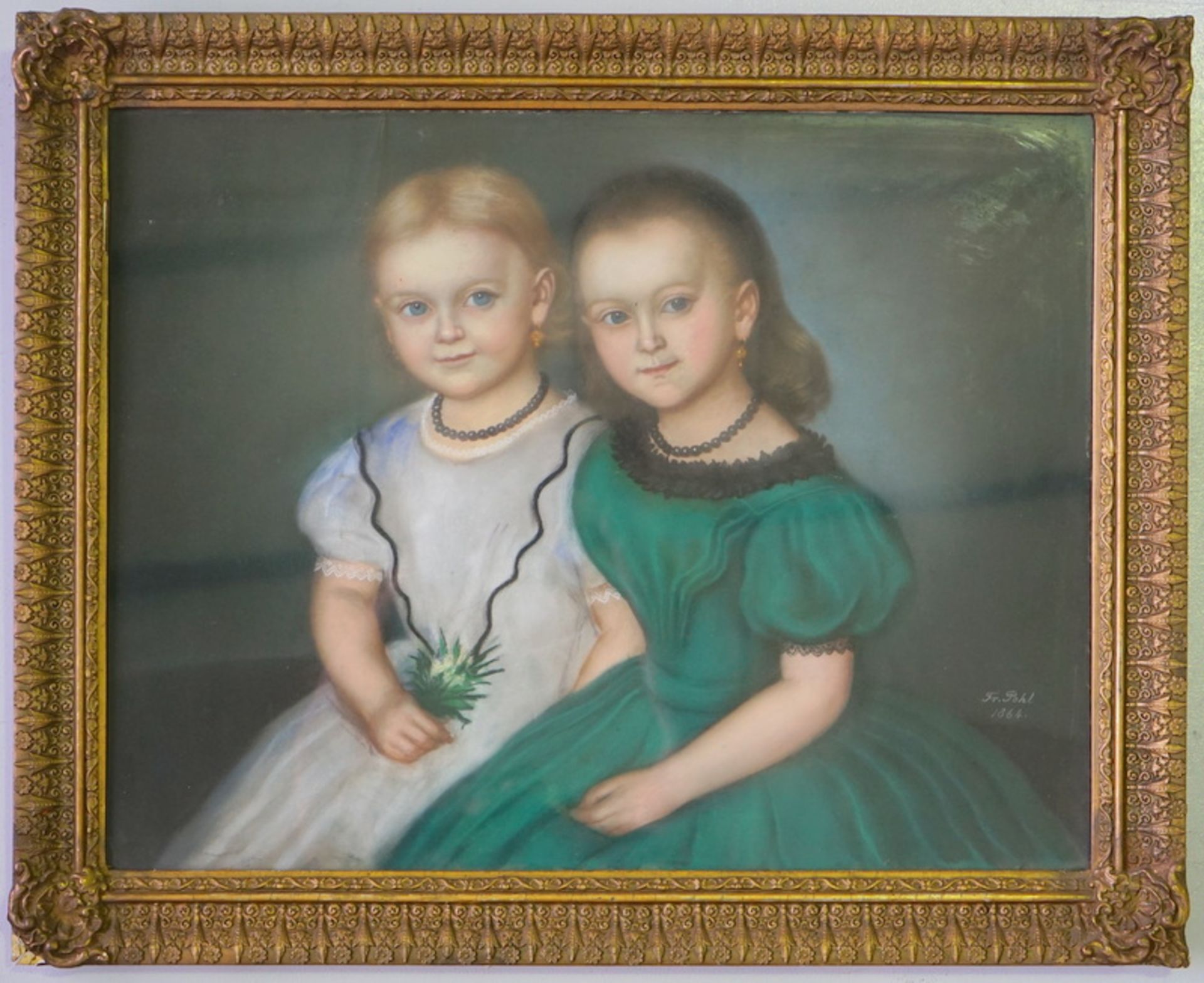 Doppel-Kinderporträt, sign. Fr. Pohl 1864