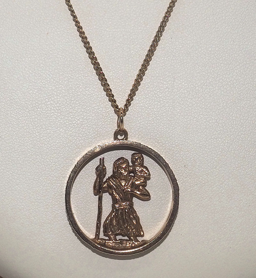 SAINT CHRISTOPHER 9CT GOLD PENDANT + CHAIN