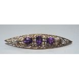 9CT GOLD AMETHYST BROOCH + AMETHYST RING