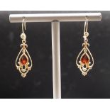 9CT GOLD GARNET DROP EARRINGS