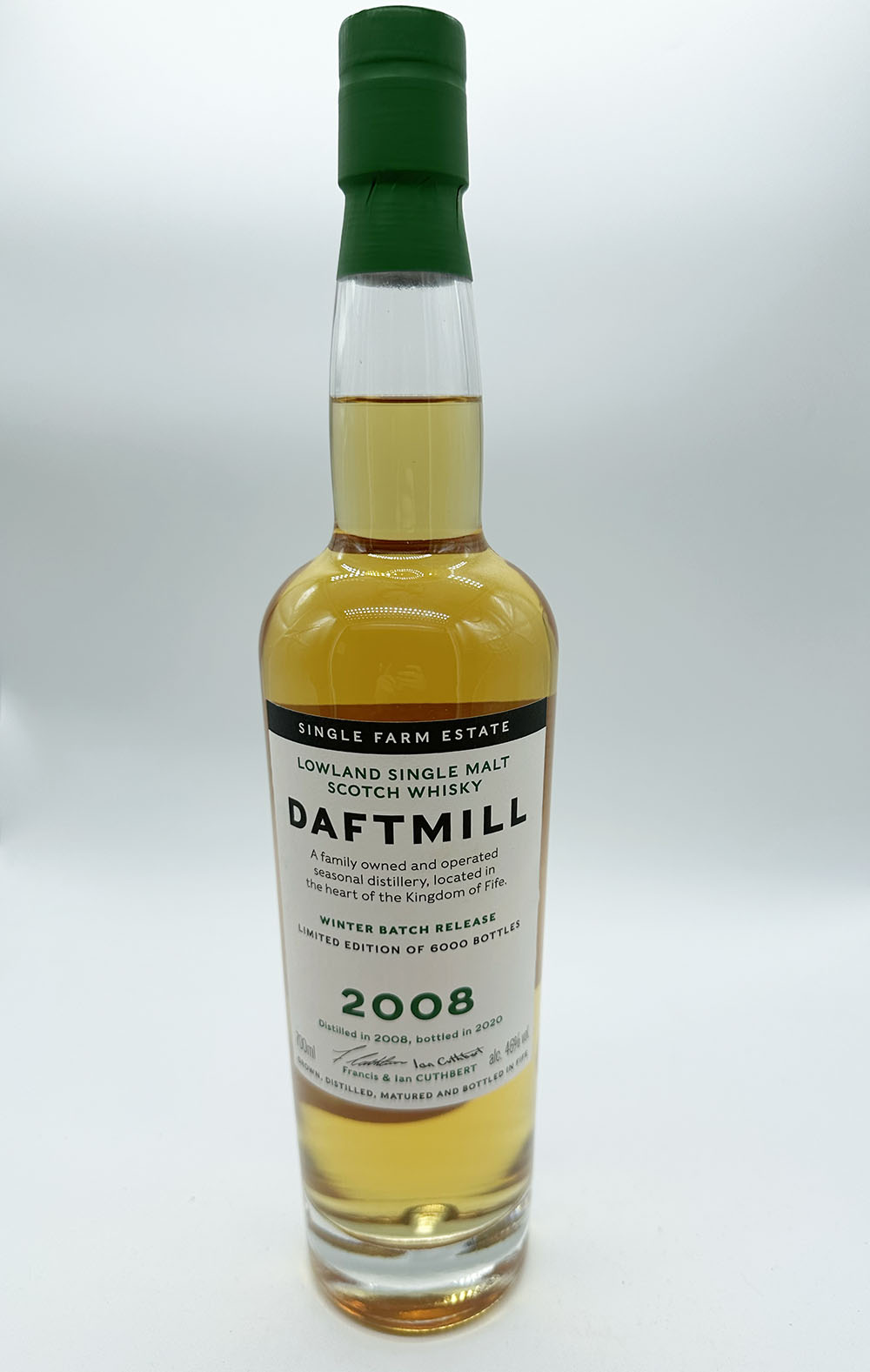 A bottle of Daftmill 2008 malt whisky