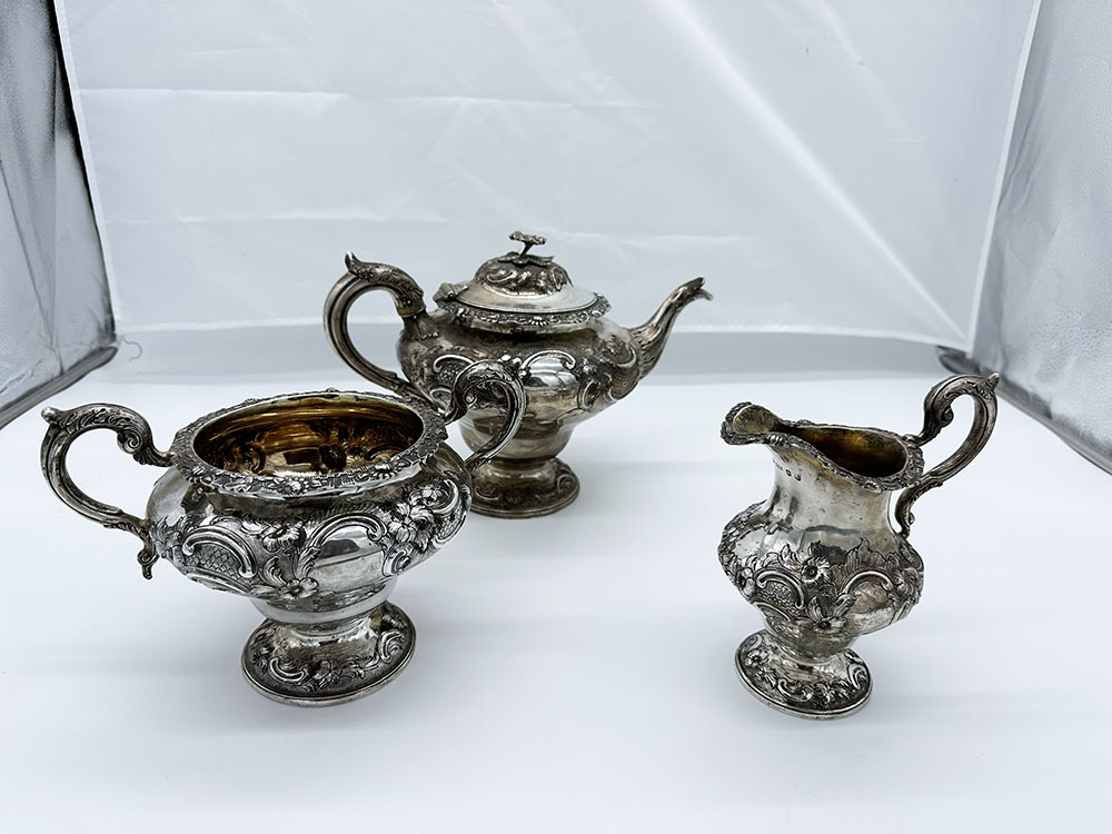 A solid silver antique tea set