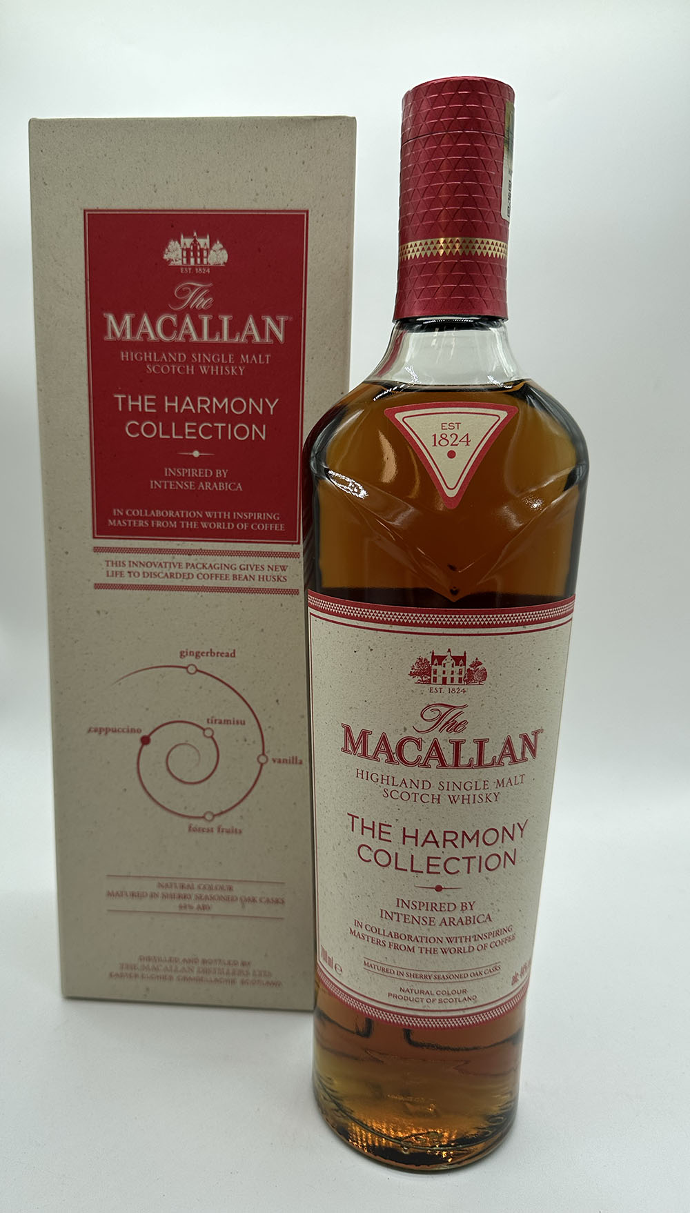 A bottle of Macallan Harmony Intense Arabia malt whisky