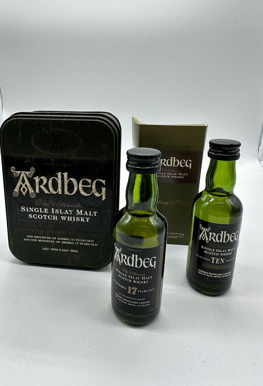2x Ardbeg miniature whisky bottles