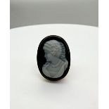Very large antique black cameo victorian ring