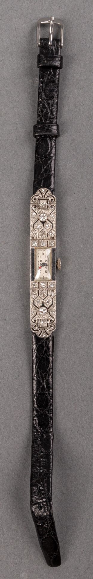 Damenarmbanduhr mit Brillantbesatz im Art-Deco-Stil, 750er WG, M. 20. Jh.