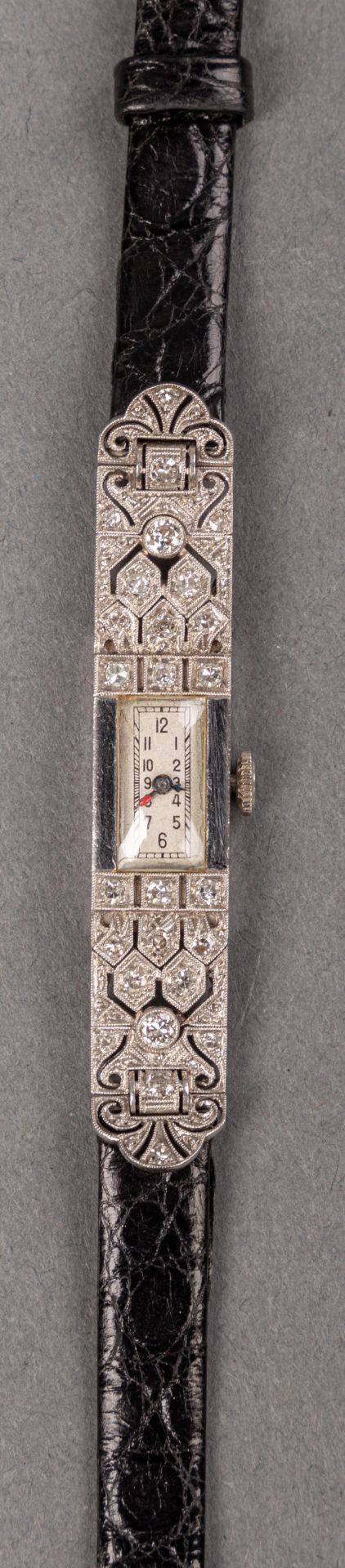 Damenarmbanduhr mit Brillantbesatz im Art-Deco-Stil, 750er WG, M. 20. Jh. - Bild 2 aus 2