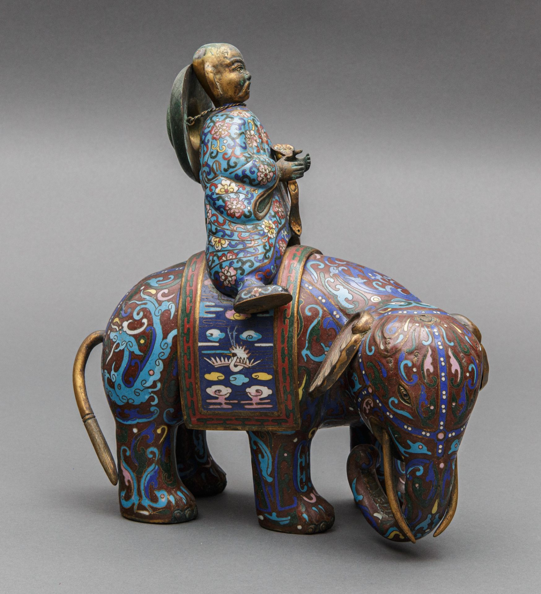 Cloisonné Elefant mit Reiter, China, wohl 19 Jh.