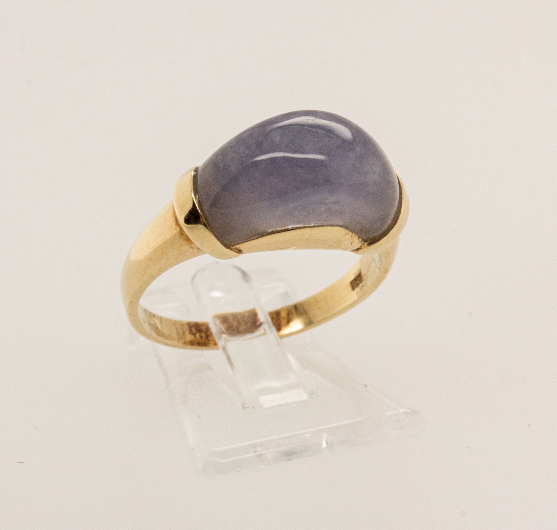 Ring mit blauem Calcedon, 585er GG - Bild 2 aus 2