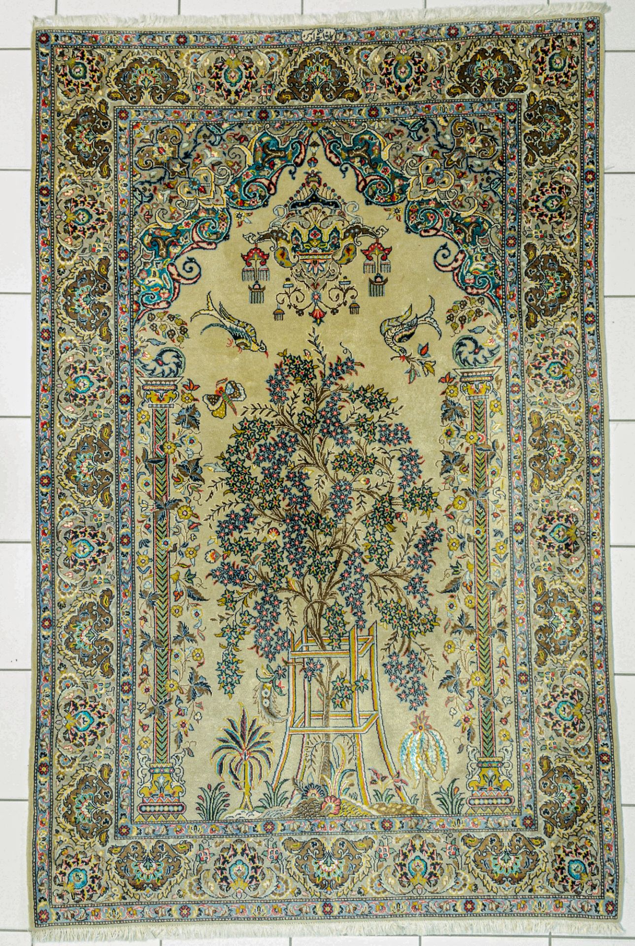 Kashan, Orientteppich mit Nischenarchitektur, Ende 20. Jh.