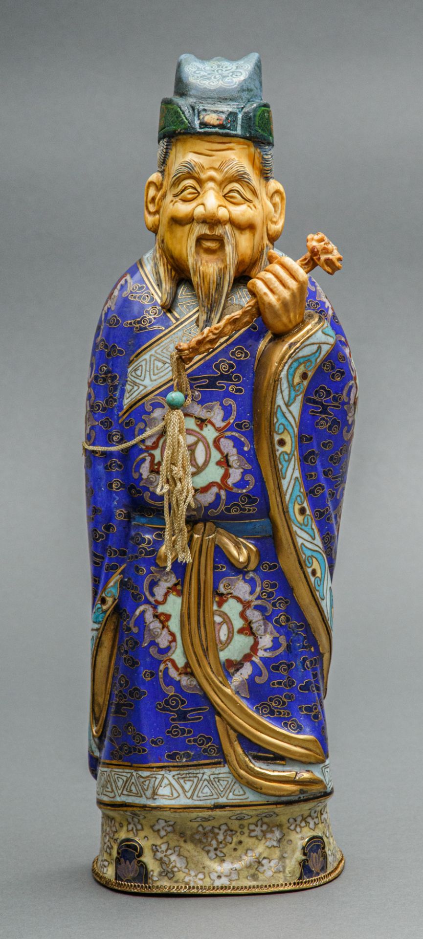 Cloisonné Figur, hochherrschaftlicher Hofbeamter, China, 20 Jh.